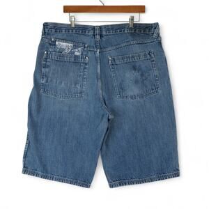 Vtg Makaveli Tupac Jean Shorts Mens 40x14 Blue Jorts Baggy Y2K Hip Hop